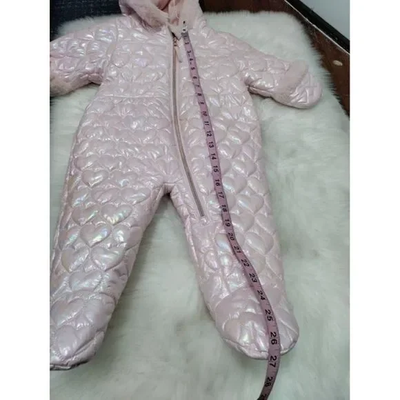 Rothschild & Co Baby Girls Hooded Quilted-Heart Footed Pram Faux-Fur Trim 12M - Picture 6 of 6